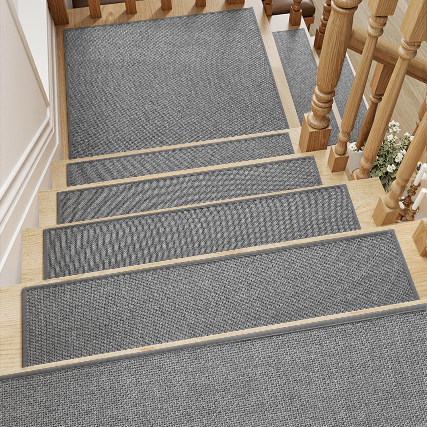 MontVoo 15-Pack Peel And Stick Stair Treads – Non-Slip Indoor Adhesive Runners For Wood Steps, 8x30 Inch Grey, Reusable