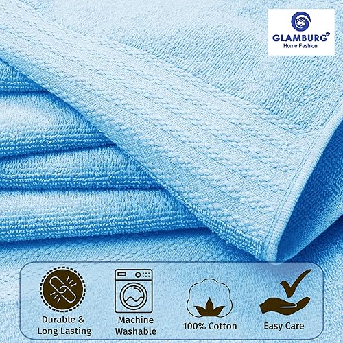 Miniatura 2 de GLAMBURG - Juego de 8 toallas 100% algodón puro, incluye 2 toallas extragrandes de 27 x 54 pulgadas, 2 toallas de mano de 16 x 28 pulgadas y 4