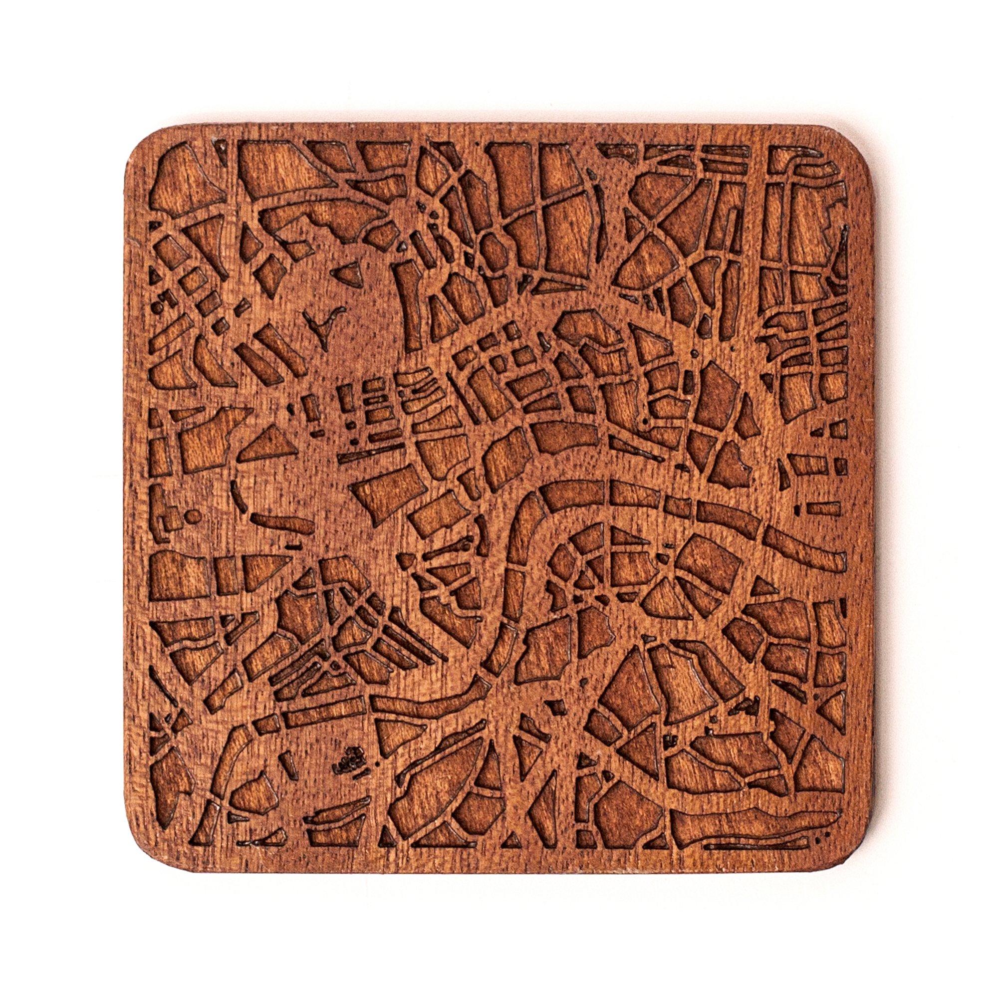 London Map Coaster, One piece, Sapele Wooden Coaster with City map, Multiple City Optional, Handmade