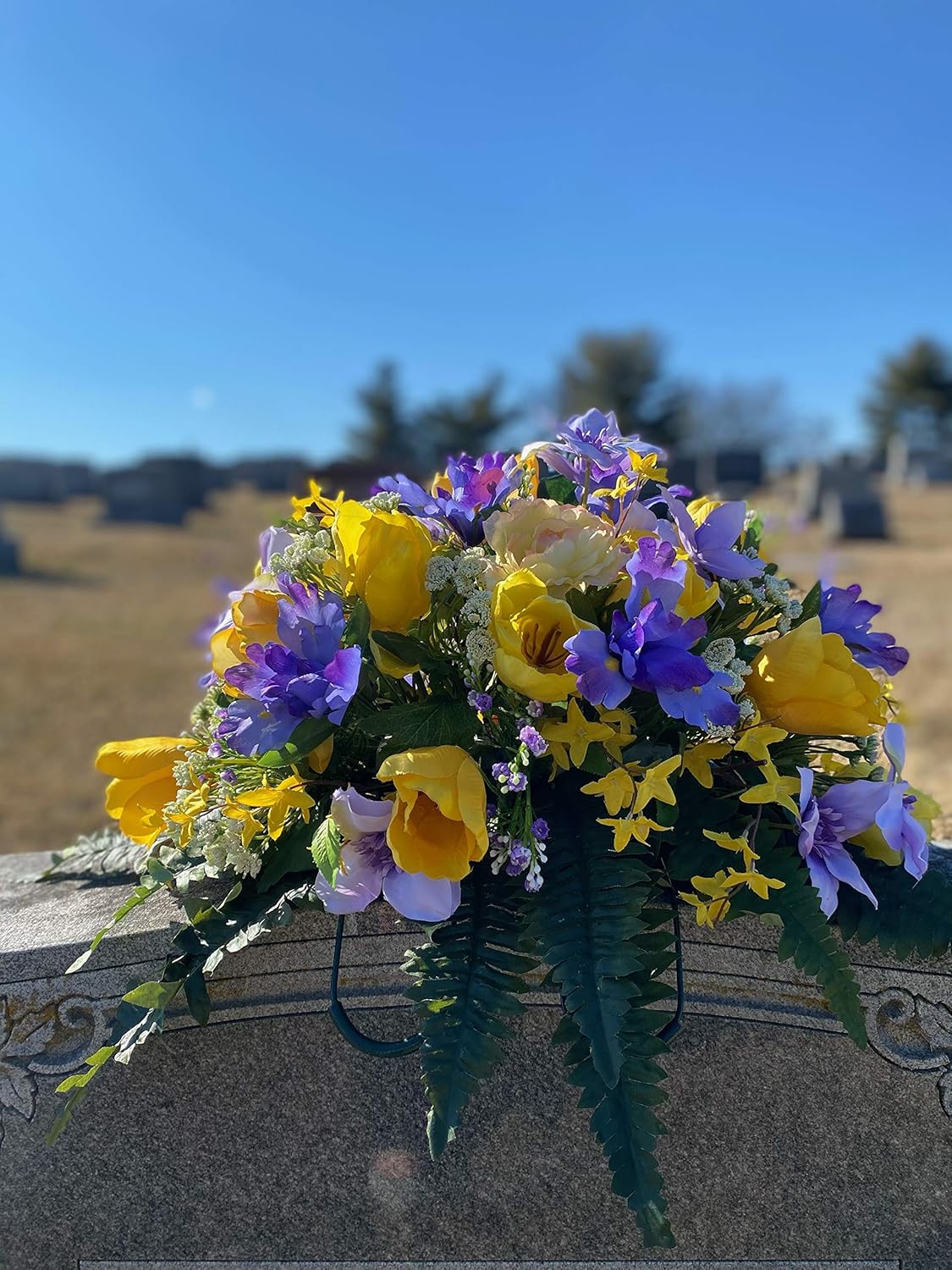 CEMETERY GRAVESTONE/HEADSTONE SILK FLOWER SADDLE ARRANGEMENT Home & Kitchen