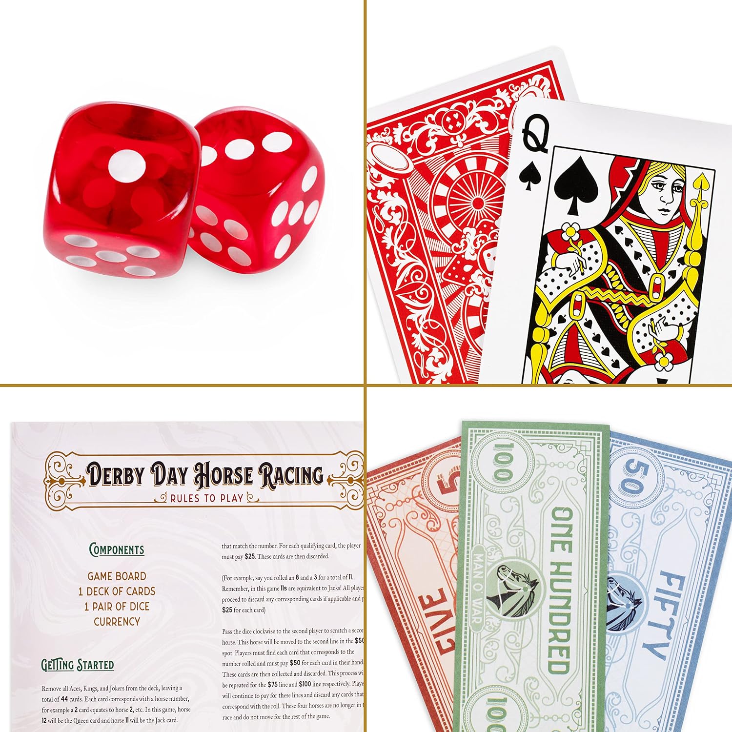 Derby Day | Horse Racing Board Game | Family and Adult Game Great for  Parties and Low-Stakes Gambling | Includes Game Board, Deck of Cards, Pair  of Dice, and Paper Currency of