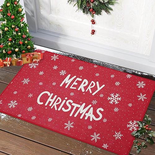 CAROMIO Tapete decorativo de Navidad para puerta delantera, tapete de bienvenida lavable, tapete antideslizante para interiores y exteriores, tapete