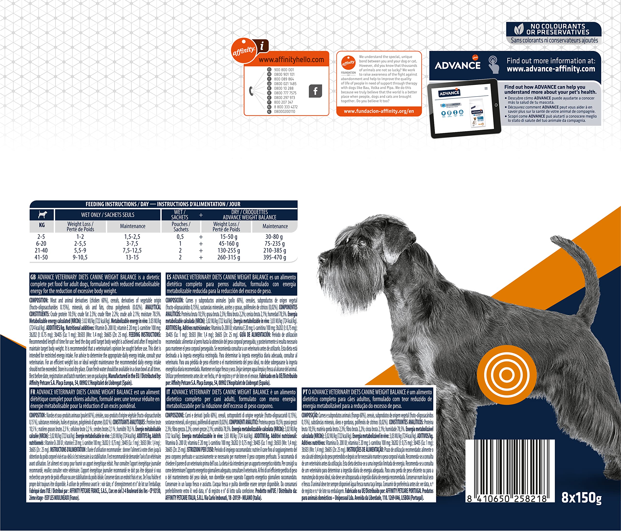 Advance Veterinary Diets Weight Balance Cibo Umido per Cani Multipack 8 bustine da 150g