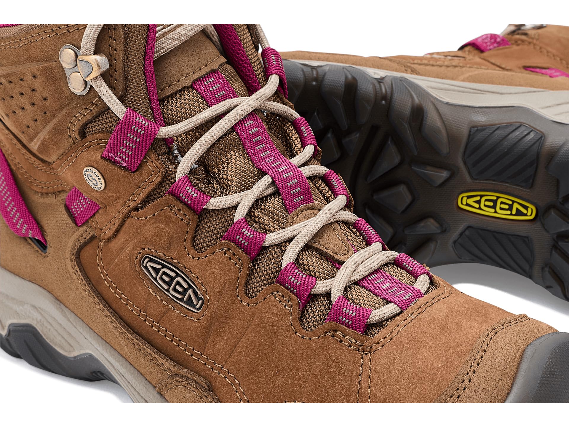 KEEN Damski Targhee 4 Średni Wysokość Trwały Wygodny Wodoodporny, Bison/Beaujolais, 38 EU