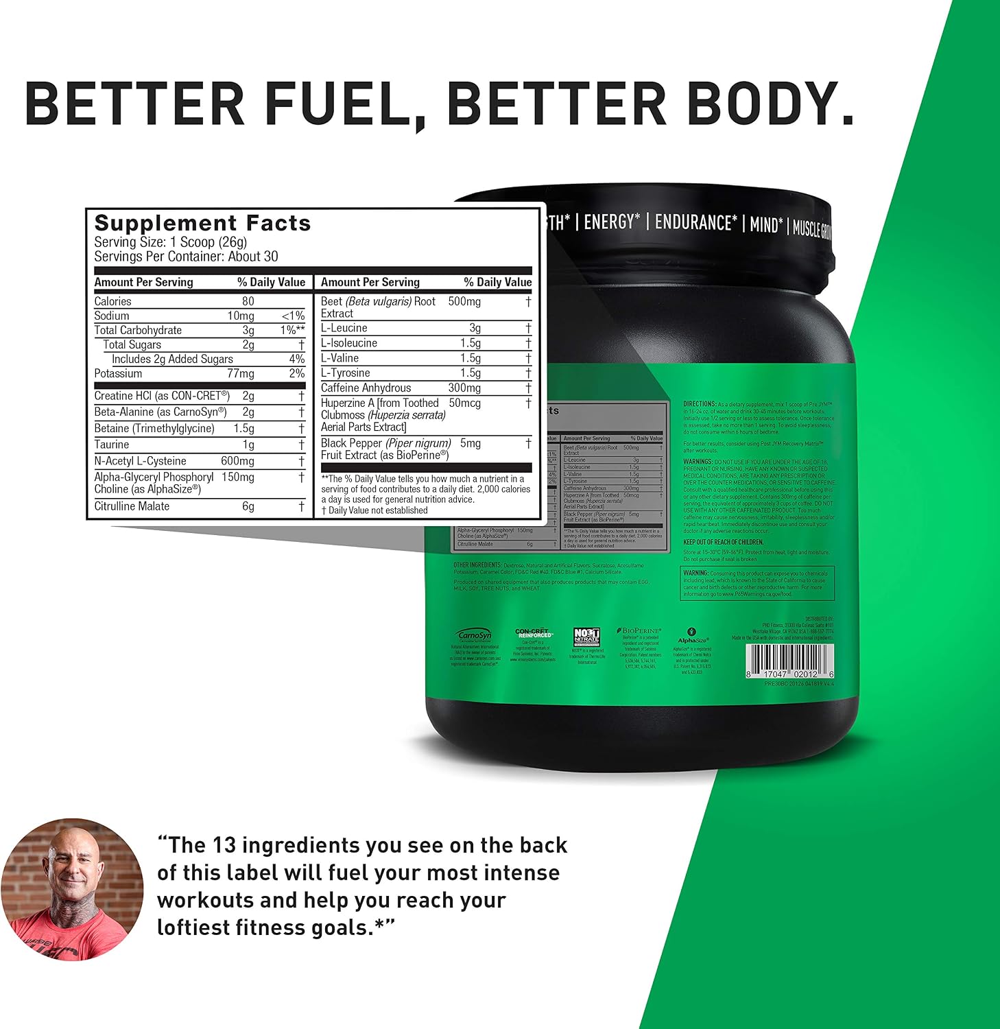 Pre JYM Pre Workout Powder - BCAAs, Creatine HCI, Citrulline Malate, Beta-Alanine, Betaine, and More | JYM Supplement Science | Black Cherry Flavor