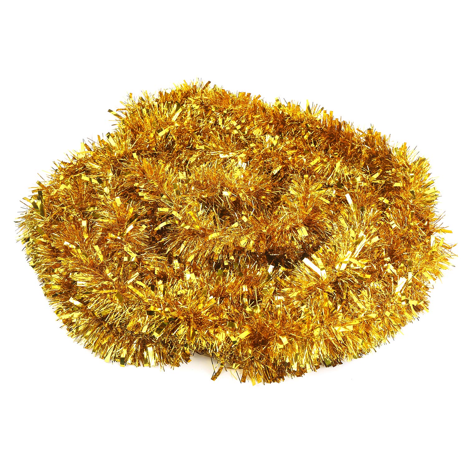 Guirnalda de espumillón para Navidad, Guirnalda de oropel navideña, oropel Grueso de 32,8 pies(Gold Tinsel)