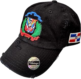 Adjustable Vintage Cap Dominican Republic Shield and Flag Cap (Black/Shield Full Color)