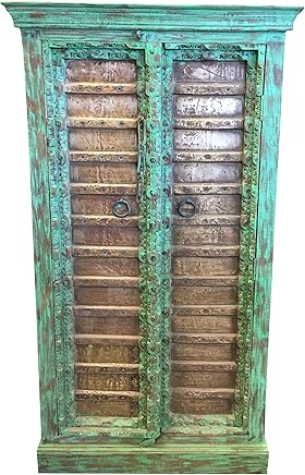 Antique Colonial Armoire Brass Old Doors Patina Storage Cabinet 62x32