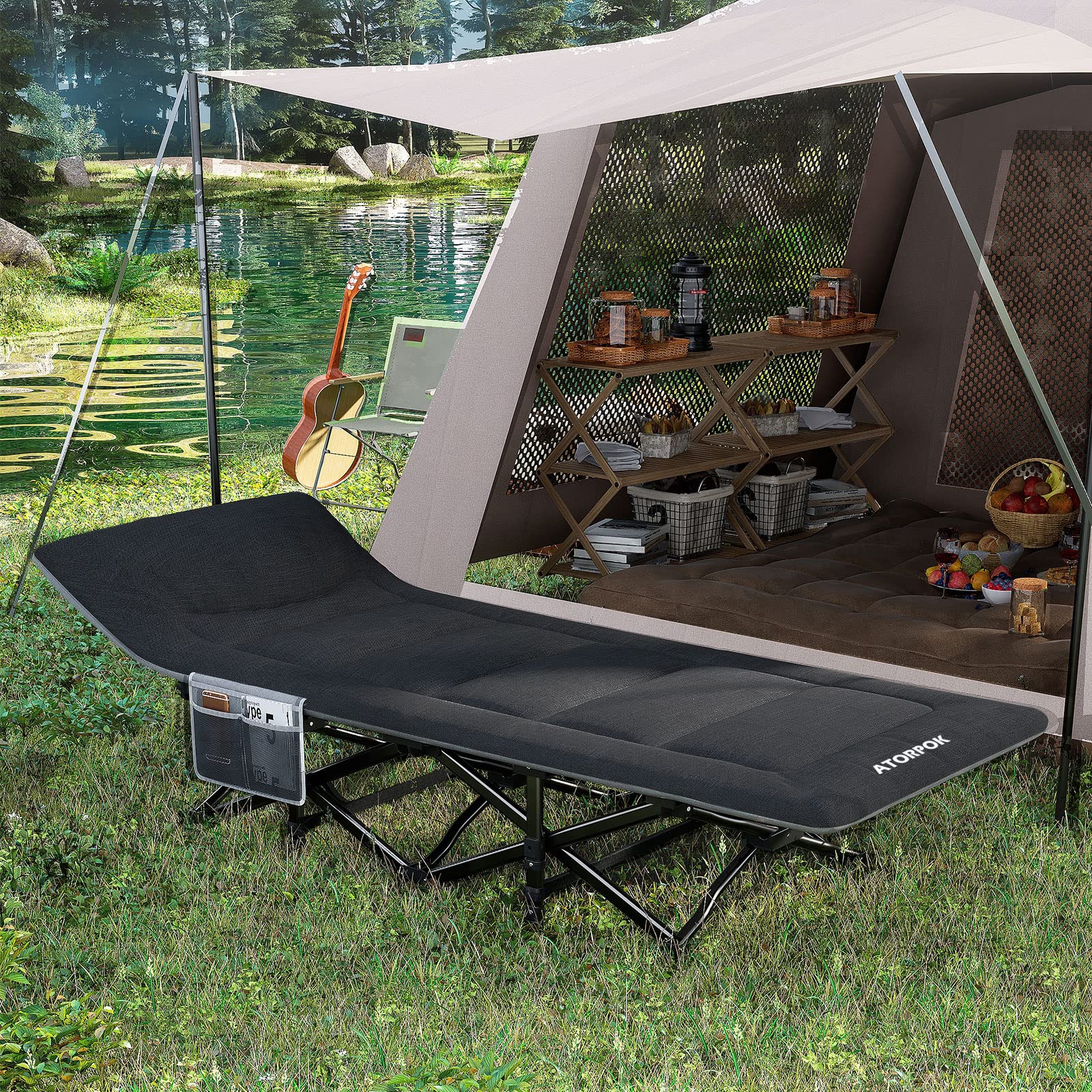 ATORPOK SHOP Lit de Camping Pliable Robuste pour Adultes,Charge Jusqu'à 200 kg, pour l'extérieur, Le Camping, Les Voyages, la Maison, etc