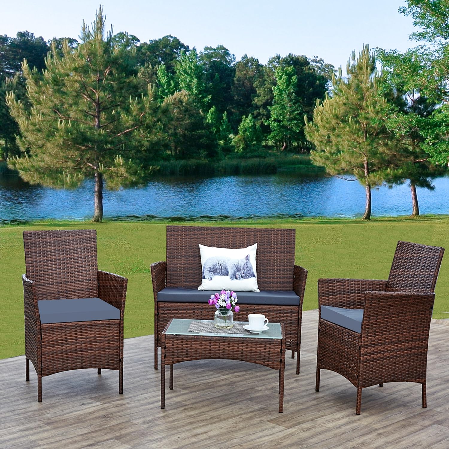 Abreo New Zante Rattan Wicker Weave Garden Furniture Patio Conservatory Sofa Set (Brown with