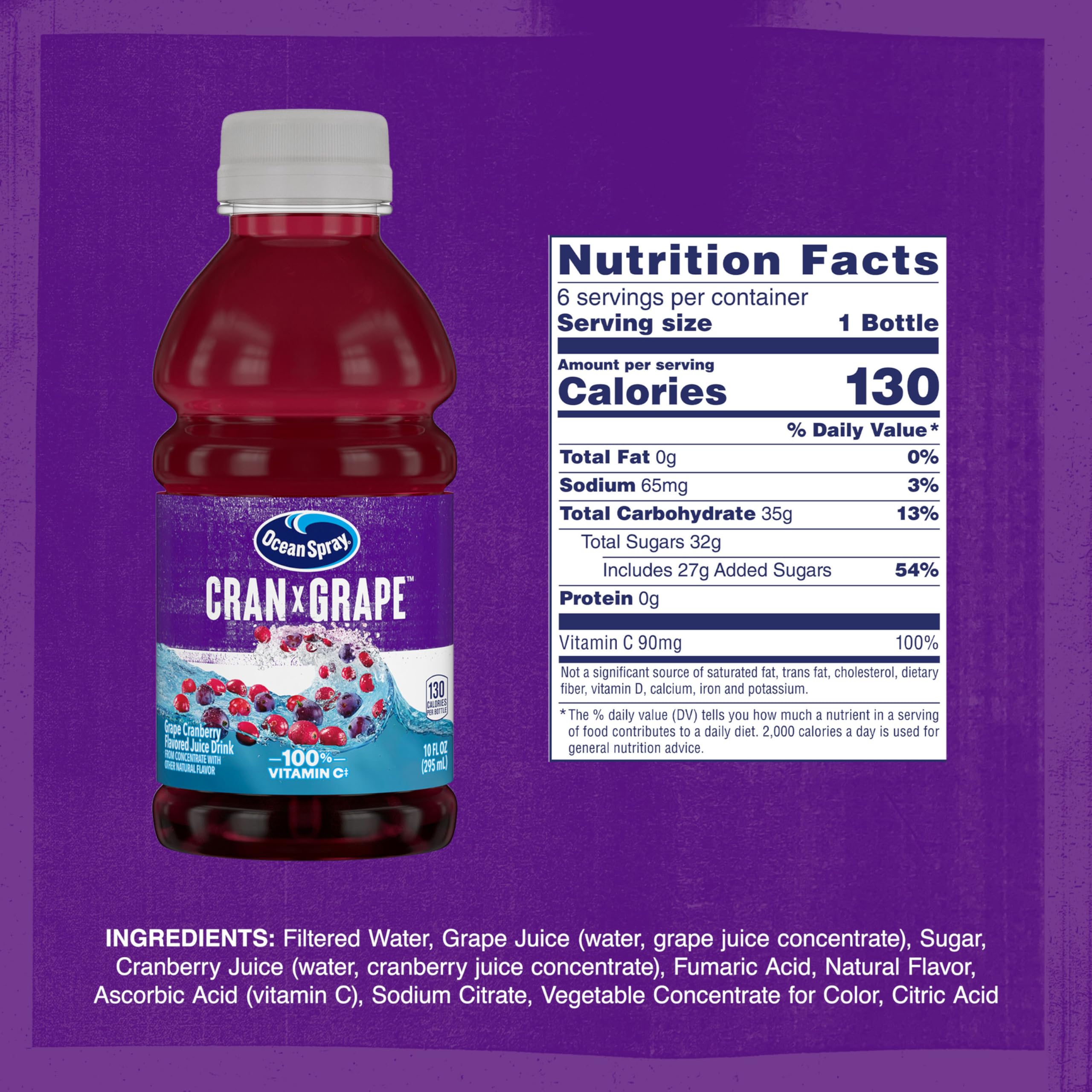 Ocean Spray Cran-Grape Cranberry Grape Juice Drinks 10 Fl Oz Bottles 6 Count — view 2