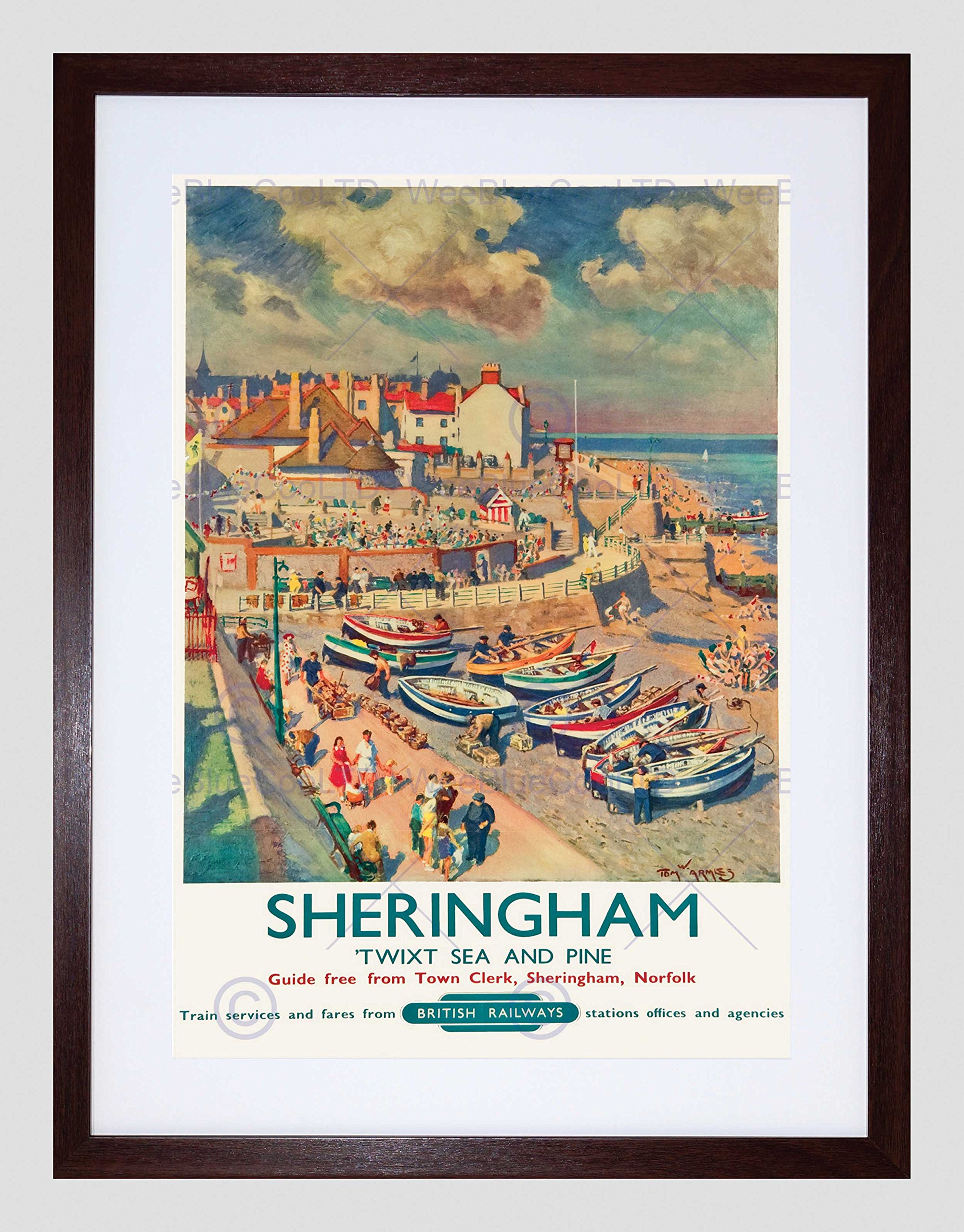 Wee Blue Coo Travel Sheringham British Railways Seaside Boats Tourists Village Framed Wall Art Print