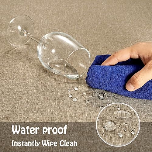 Miniatura 4 de Mebakuk Mantel redondo de lino para casa de campo, impermeable, antiencogimiento, suave y resistente a las arrugas, mantel decorativo de tela para