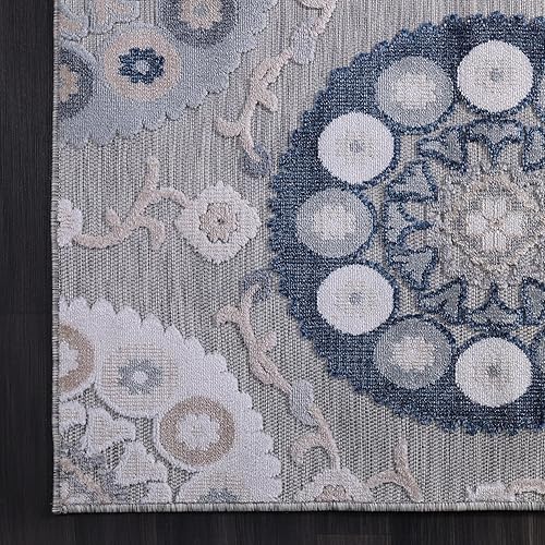 Miniatura 4 de CAMILSON Alfombra para interiores y exteriores, 8 x 10 pies, diseño de medallones florales, para interiores y exteriores, fácil limpieza, no