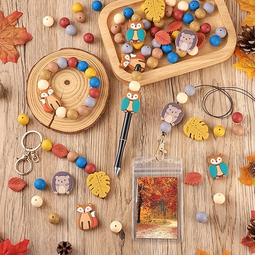 Miniatura 2 de Beadthoven - Cuentas de silicona de 0.59 pulgadas (0.591 in) con diseño de animales del bosque otoñal, cuentas focales rústicas para Acción de