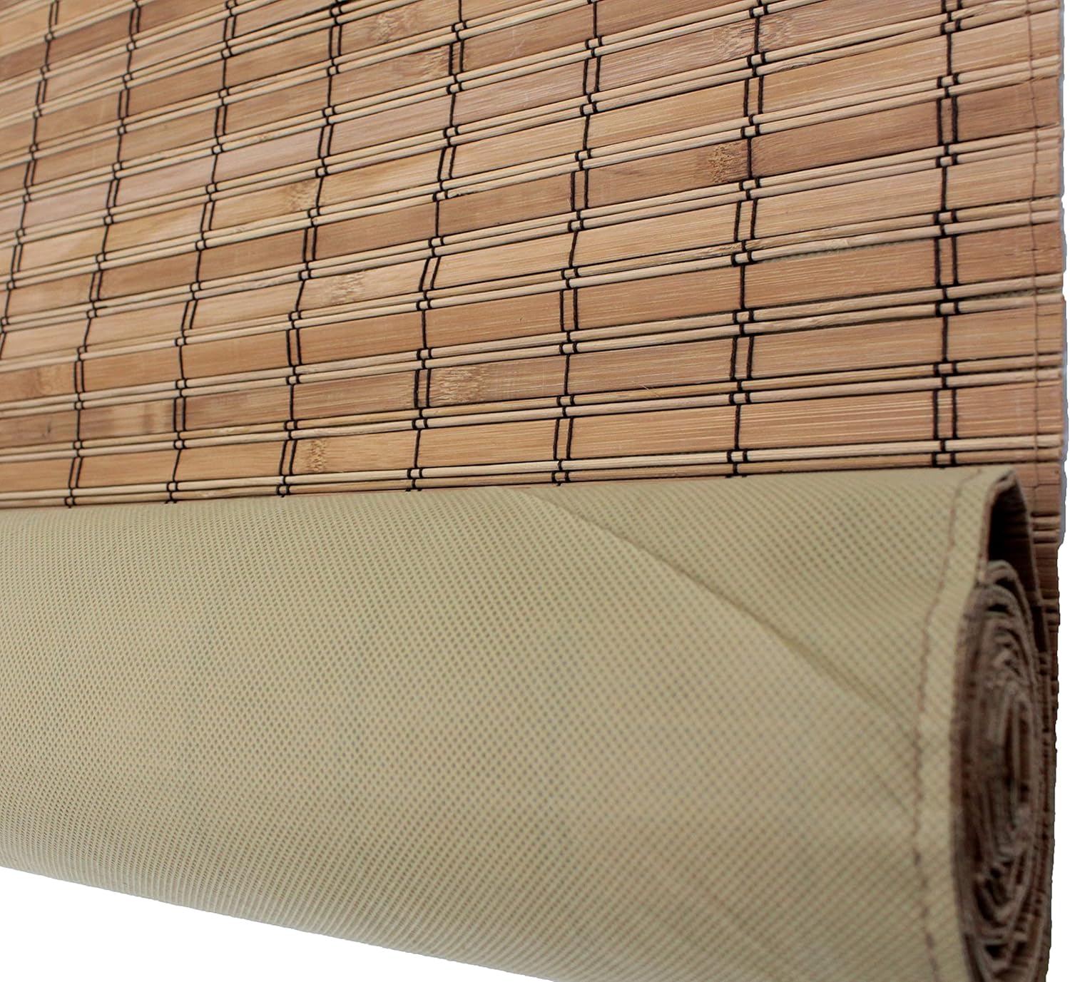 Seta Direct, Brown Cordless Bamboo Slat Roll Up Blind with Privacy Backer Liner (30" W x 72" L)