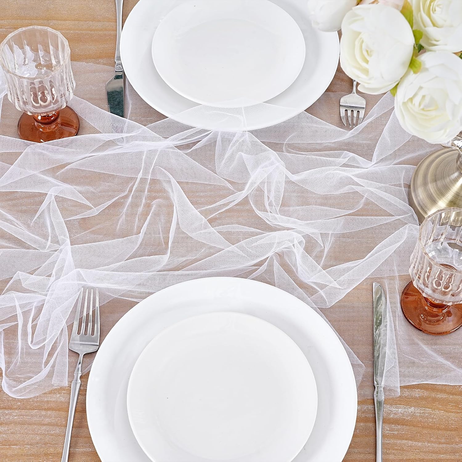 White Gauze Table Runner 10ft 120 Inch Tulle Fabric Seasonal Sheer Kitchen Dining Centerpieces Wedding Baby Shower Birthday Holiday Table Decor for Home Party
