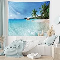 Vista 5 de Ambesonne Tapiz de océano tamaño King, Anse Lazio Beach at Praslin Island Surfing Beach Scenic View Travel, Colcha colgante de pared, decoración