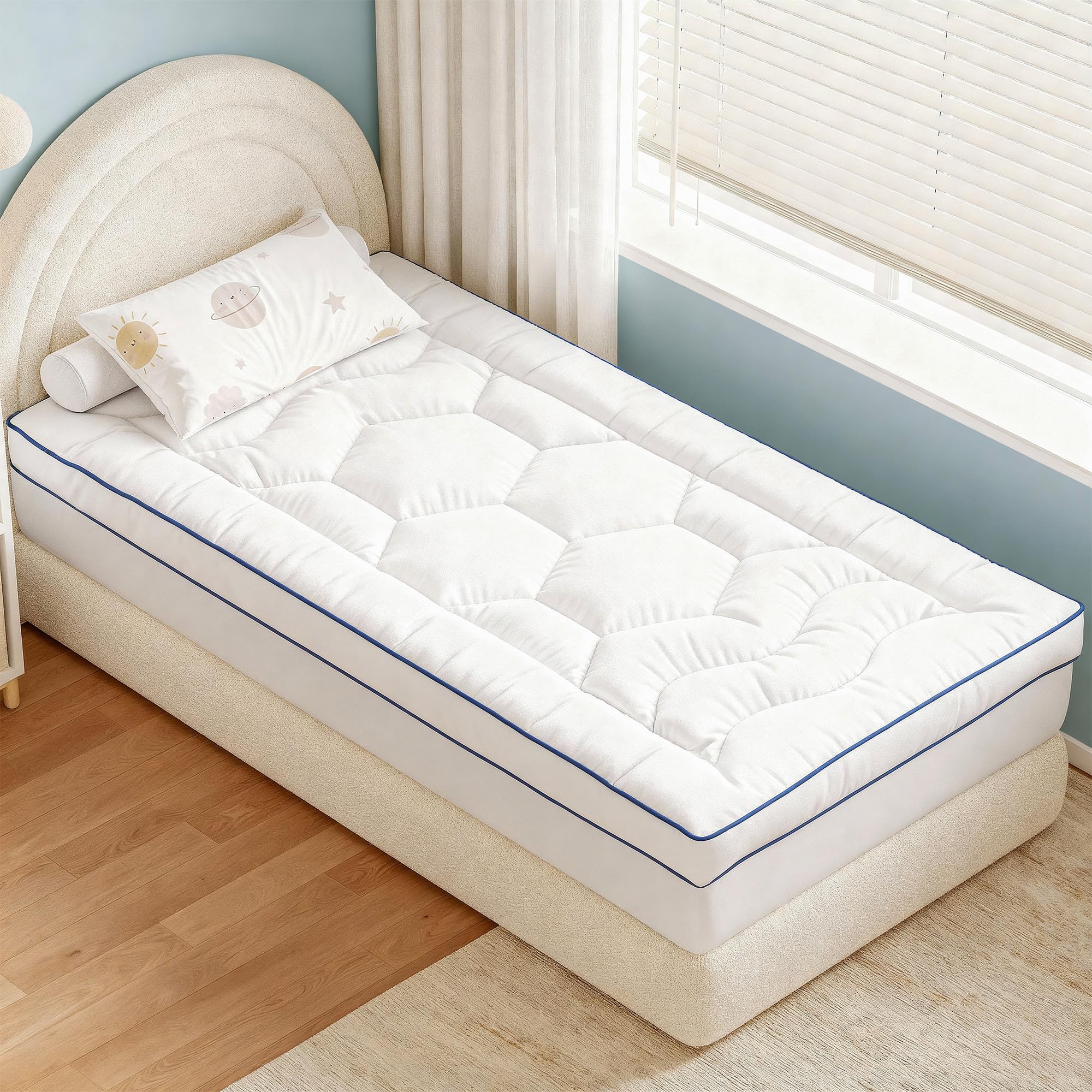 Topper para colchones de 90 x 190 x 8 cm, Protector de colchón Suave, sobrecolchón con Bolsillos, colchón Mate, para colchones Duros, Camas con somier, Cama de, Peso del Relleno 1000g