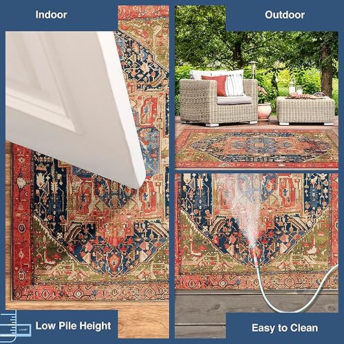 Miniatura 4 de Liora Manne Marina - Alfombra tejida duradera de perfil bajo para interiores y exteriores, color rojo Heriz, 7 pies 10 pulgadas x 9 pies 10 pulgadas