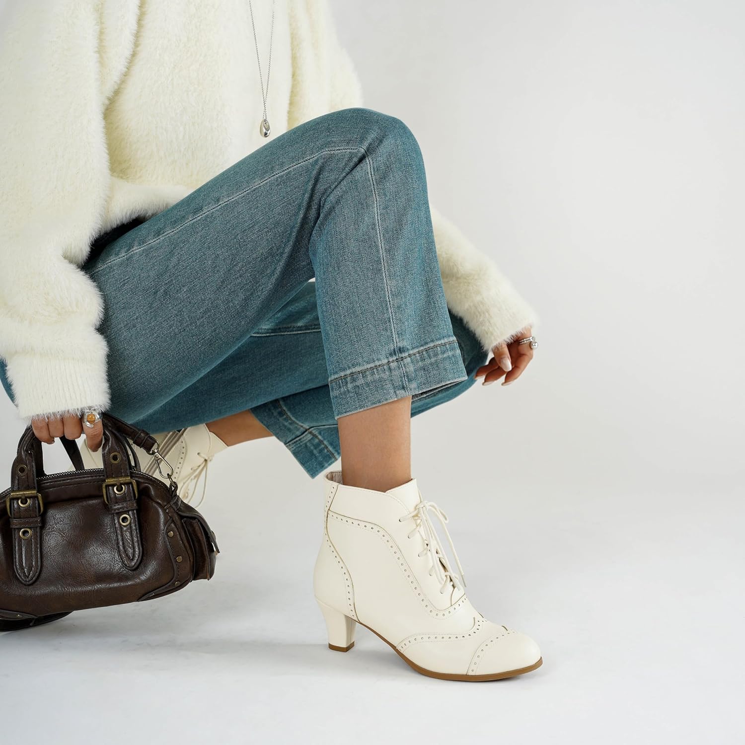 Short Ankle Boots Lace Up Booties for Women Side Zipper Victorian Boots Block Chunky Mid Heel - Image 6