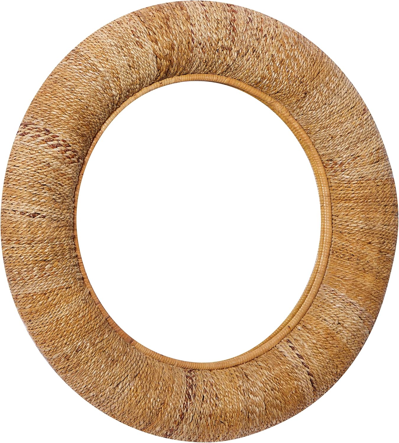Deco 79 Rattan Room Wall Mirror Coiled Weaved Frame Entryway Mirror, Wall Mounted Mirror 35" x 3" x 35", Brown