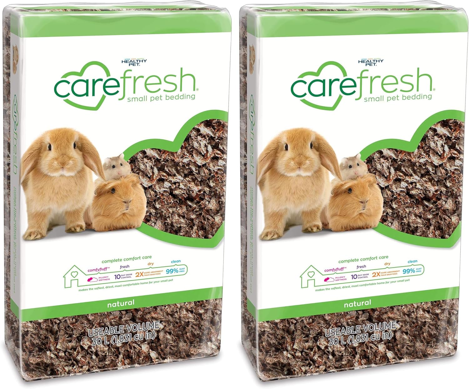 Carefresh Natural Paper Small Pet Bedding, Dust-Free | Odor Control | 30 L | Pack of 2 | 99% Dust-Free