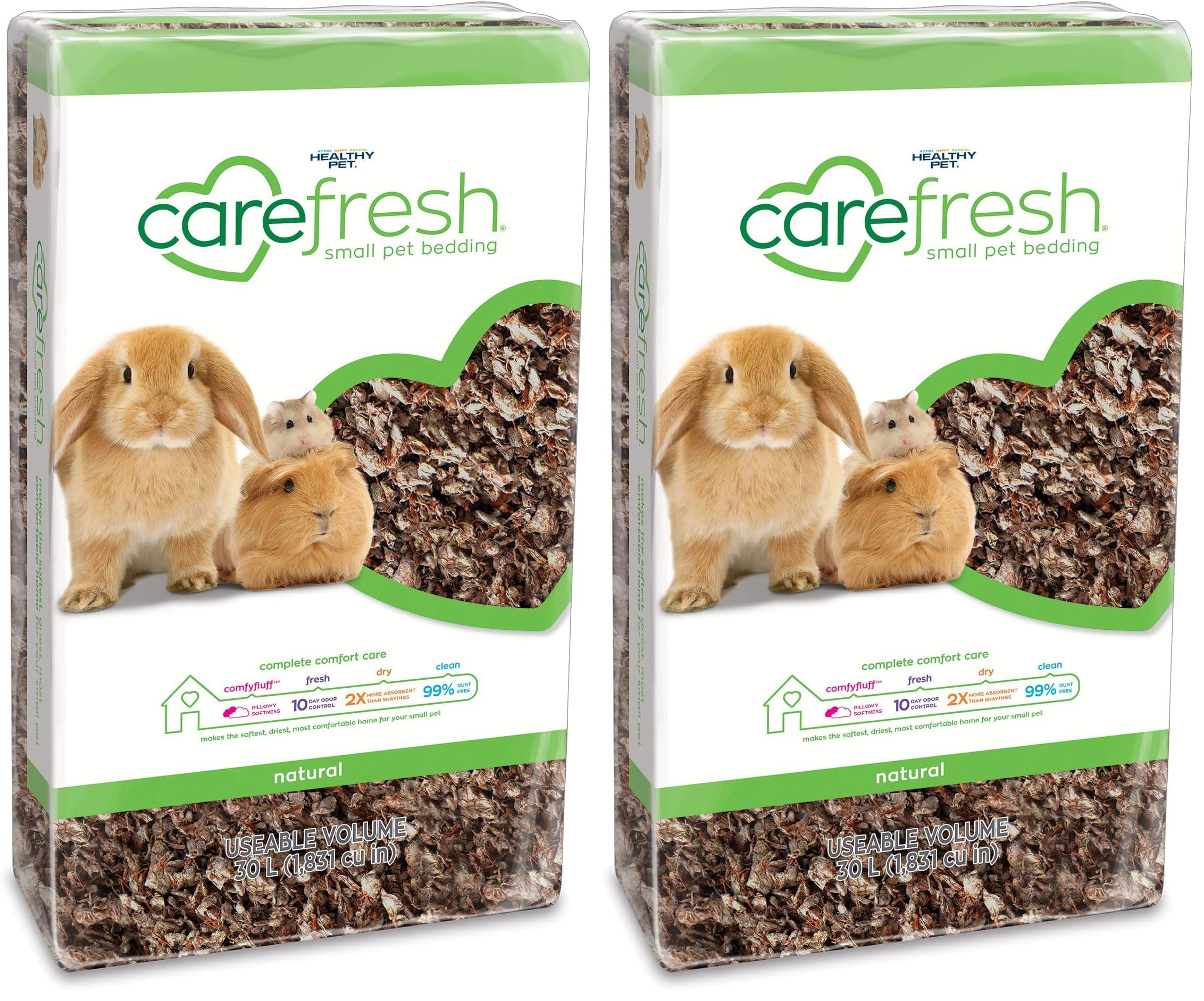 Carefresh Natural Paper Small Pet Bedding, Dust-Free | Odor Control | 30 L | Pack of 2 | 99% Dust-Free