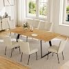 HIPIHOM Dining Table with 4-6 Chairs Set Extendable Dining Table 130-170 cm - Dining Set MDF Table Top & Metal Frame Kitchen Table/Dining Room Table for 4-6 (1 Dining Table + 6 Beige Chairs)