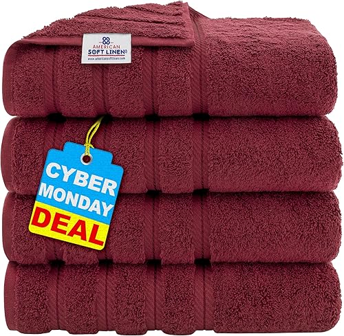 American Soft Linen - Juego de 4 toallas de baño, 100% de algodón turco de 27 x 54 pulgadas, toallas de baño extragrandes, toallas para ducha, color