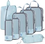 Shaggie 7-Piece Compression Packing Cubes Set – Space-Saving Travel Organizer Bags for Carry-On Suitcase & Luggage, Packing Cubes for Travel Essentials – Lake Blue