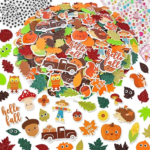 460 calcomanías de espuma de otoño, calcomanías de espuma con purpurina de hojas de otoño y calcomanías de patrón colorido con 200 calcomanías para