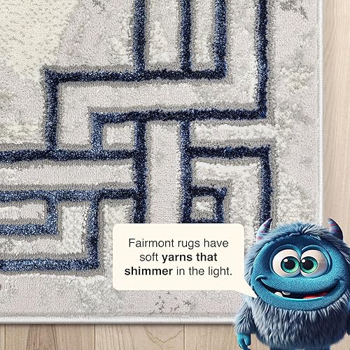 Miniatura 6 de Well Woven Lezlee - Alfombra abstracta moderna de 2 pies 3 pulgadas x 7 pies 3 pulgadas, borde de mármol azul, para pasillo, entrada, cocina