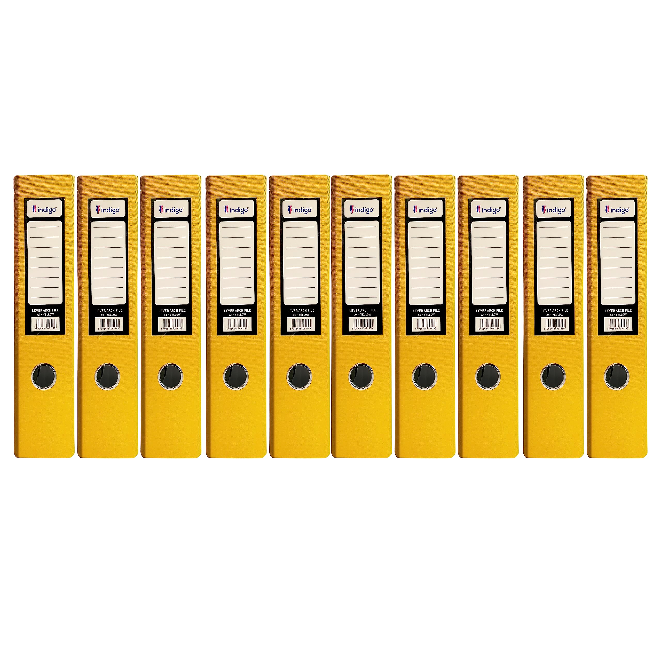 indigo® Premium A4 Office Lever Arch File - Durable, Organized File Storage -(FSC Certified, Yellow, 70mm Spine - Pack of 10)