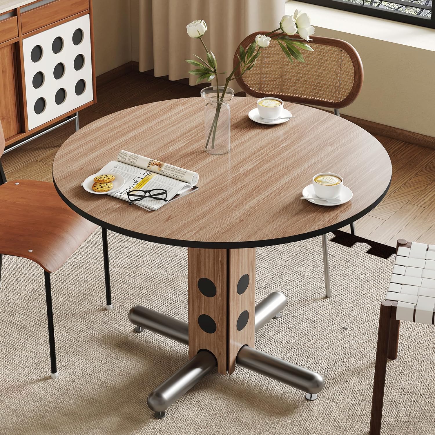 Round Tempered Glass Table Top - 0.27'' Thick Safety Glass for Outdoor Patio, Garden & Indoor Coffee Table, Kitchen Dining | Heavy-Duty 300LBS Capacity with Non-Slip Pads (42 in Wood Top)