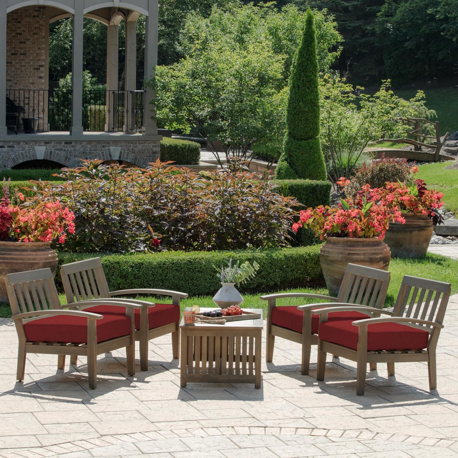 Arden Outdoor Deep Seat Bottom Cushion, 24 x 24, Rain-Proof, Fade Resistant 24 x 24, Ruby Red Leala