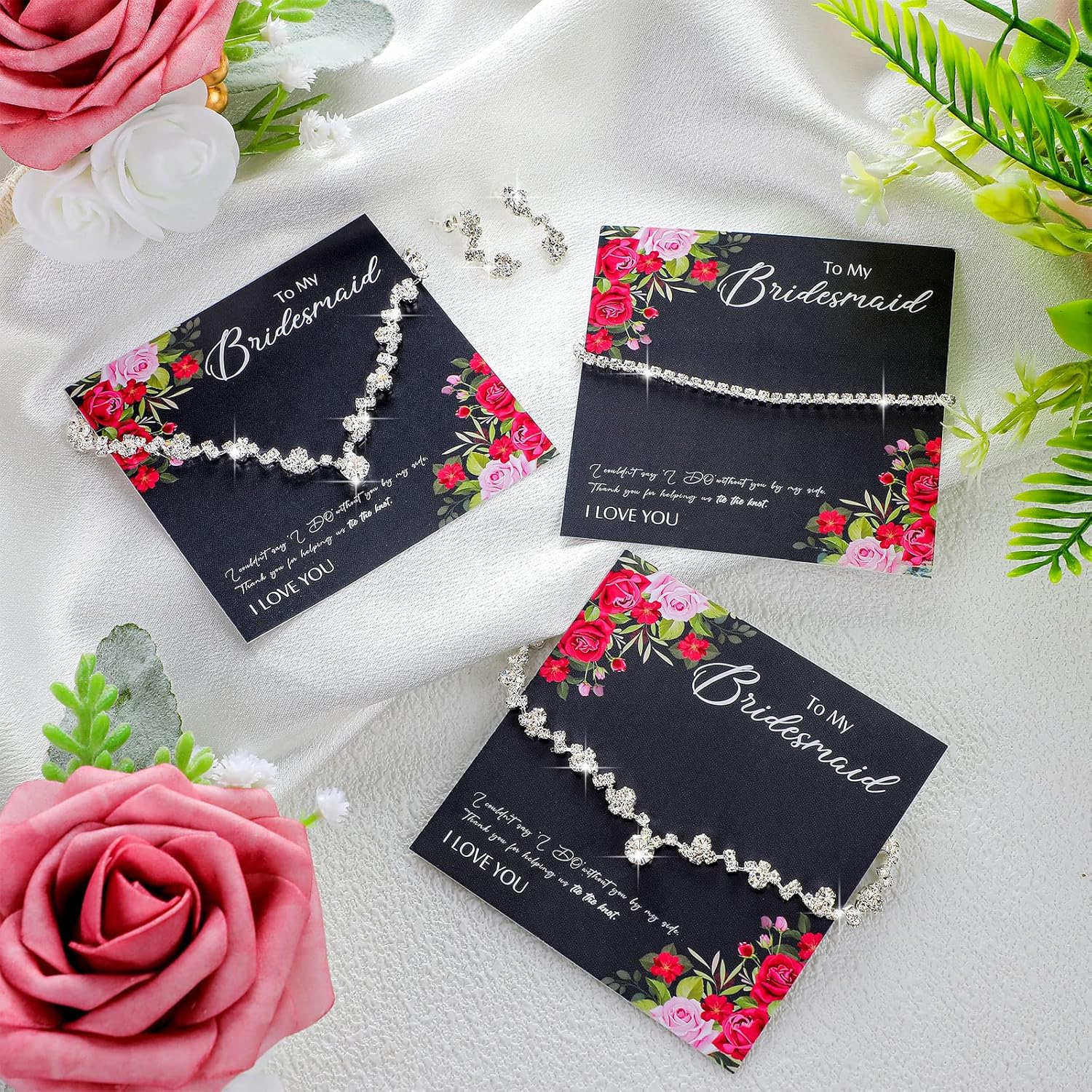 Yinkin 6 Bridesmaid Jewelry Sets Silver Wedding Jewelry Sets Will You Be My Bridesmaid Necklace Earrings Bracelet with Card Proposal Gift for Women Bridal Costume Accessories
