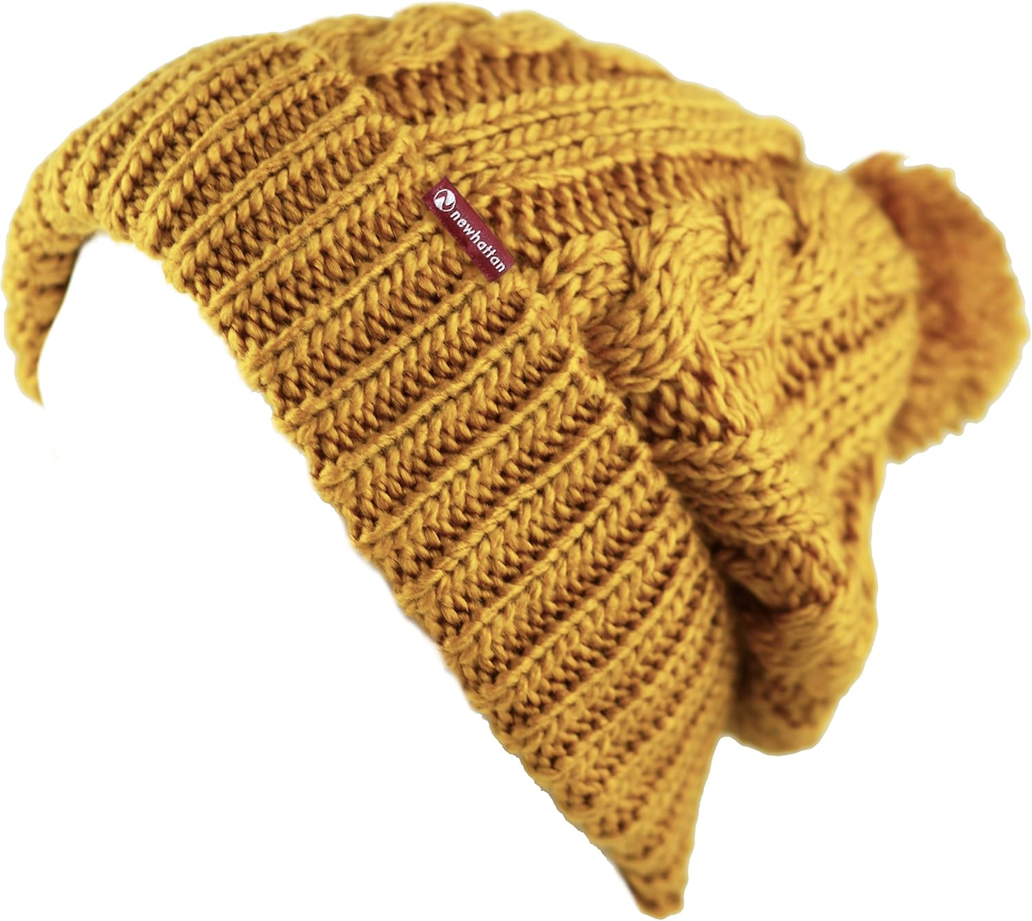 THE HAT DEPOT ニットビーニー 冬 ユニセックス 厚手 暖か ポンポン付き フリース裏地 帽子
