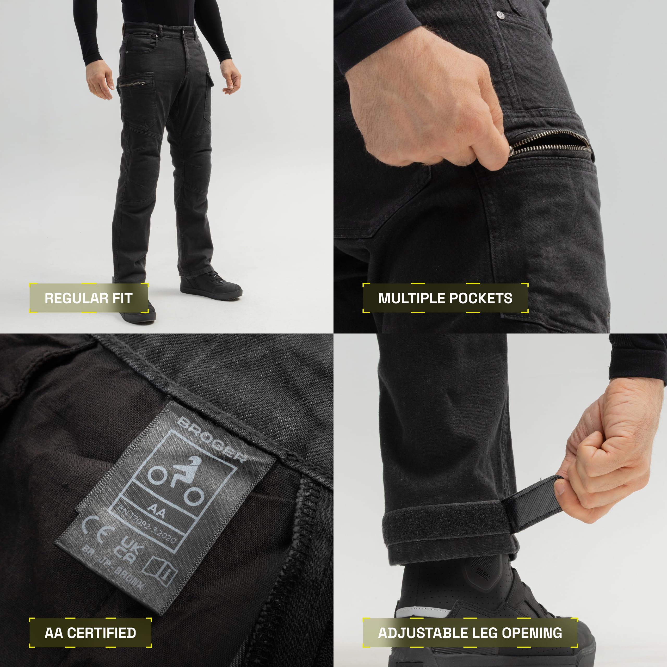 BROGER Bronx Motorradjeans Motorradhose Herren | Denim | Aramidfaser Futter | Knie und Hüftprotektoren Stufe 1 | Cargotaschen | Schutzstufe AA | Regular Fit