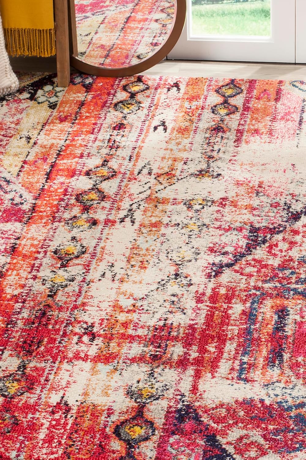 SAFAVIEH Monaco Collection 9' x 12' Magenta Multi MNC222D Boho Chic Tribal Distressed Non-Shedding Living Room Bedroom Dining Home Office Area Rug