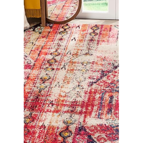 SAFAVIEH Monaco Collection Area Rug - 6'7" x 9'2", Magenta & Multi, Boho Chic Tribal Distressed Design, Non-Shedding & Easy Care, Ideal for High Traffic Areas in Living Room, Bedroom (MNC222D)