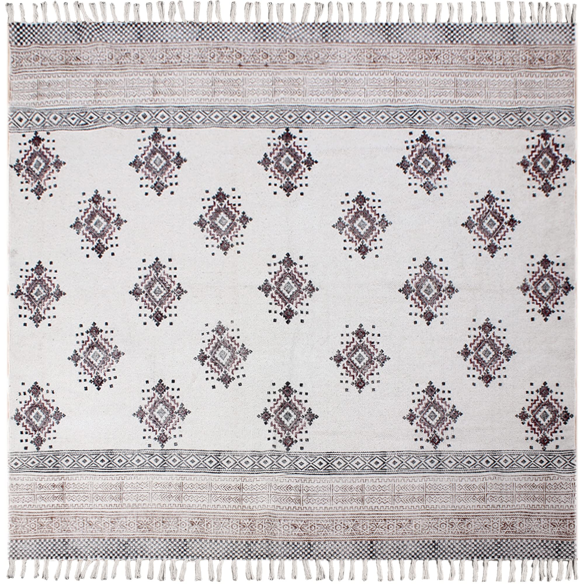 Tapis carré en coton motif géométrique 2,4 x 2,4 m pour zone à forte circulation