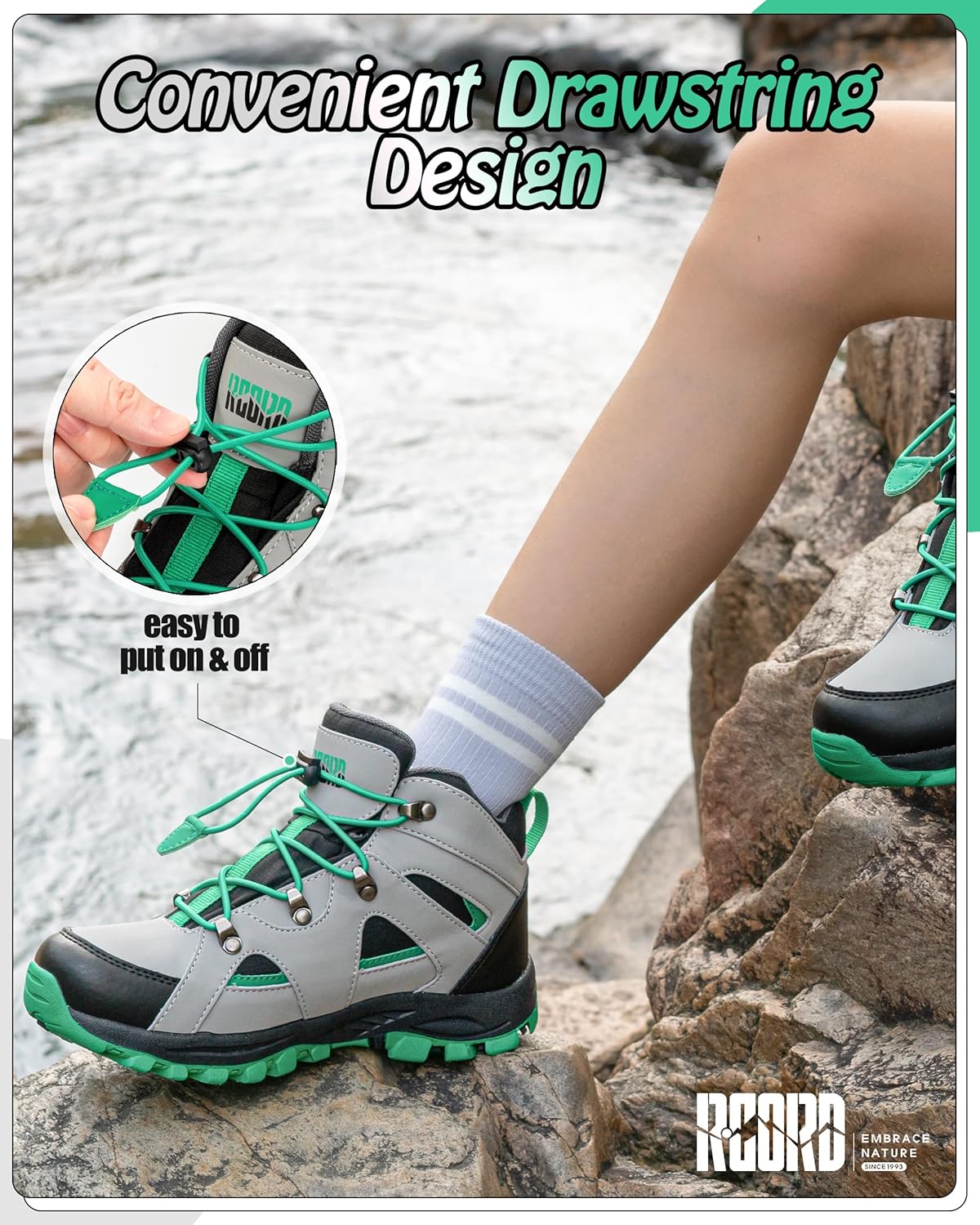 R CORD Kids Hiking Boots Waterproof Anti-Slip Outdoor Boots for Kids with Grippy Rubber Sole Girls Hiking Boots Protective Comfort for Rough Trails and Adventures Drawstring Closure - Image 6