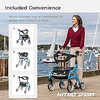 Vista 4 de Drive Medical - Andador plegable Nitro Sprint con asiento, andador de altura alta y ligero con ruedas grandes, andador plegable, andador de cuatro