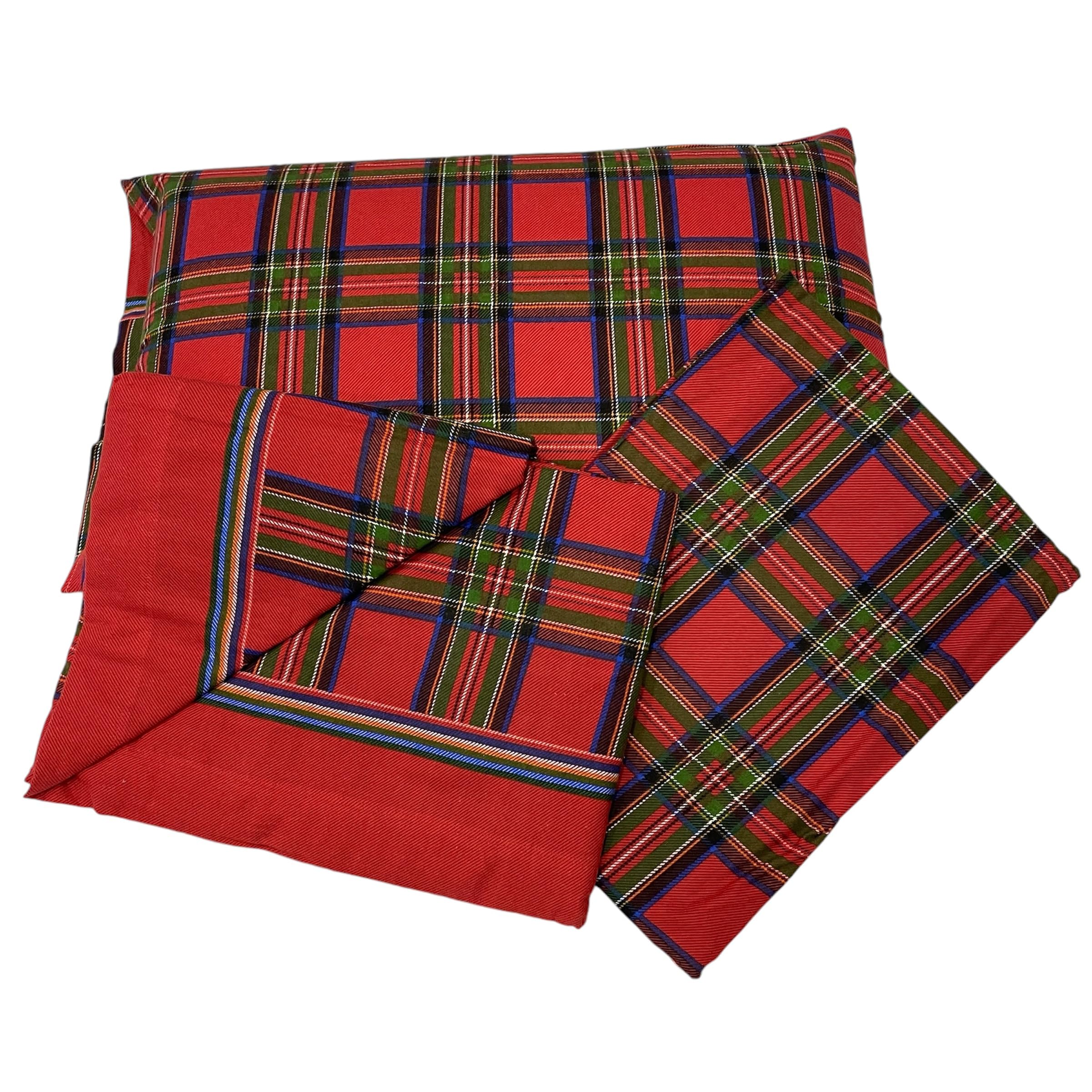 Juego de sábanas de franela fabricado en Italia (Tartán rojo), para cama de matrimonio - 160/170 x 190 cm