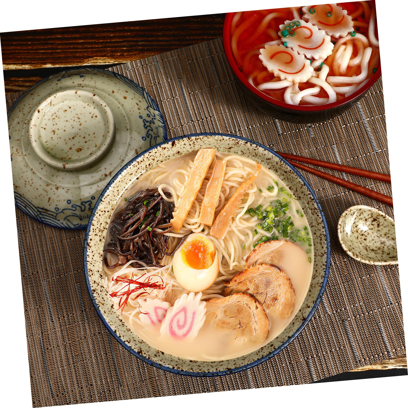 VANZACK Ramen-schüssel-set mit Deckel Keramik-nudelschüssel Instant-nudelschüssel Essstäbchen und Löffel für Ramen Suppen und Andere Gerichte