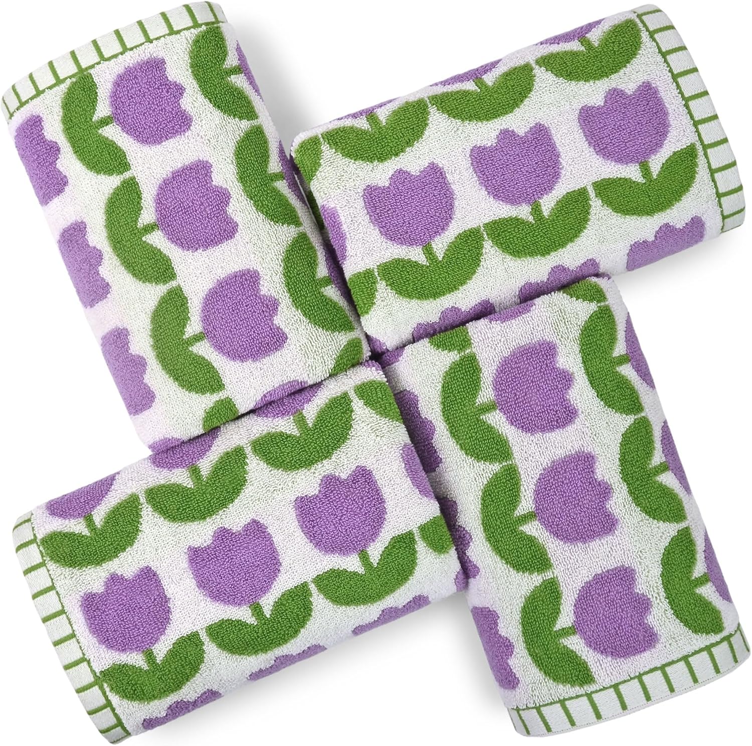 Jacquotha Hand Towels for Bathroom Kitchen Decor, Quick Dry and Soft Face Towel Set of 4, Purple Flowers, 13.5x28.5 inches