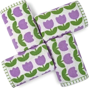 Hand Towels for Bathroom Kitchen Decor, Purple Flowers, 13x28 inches