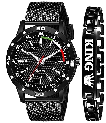 Casera Analog Black Rubbers Strap and with King Bracelet Combo Watch Foe Boy and Men