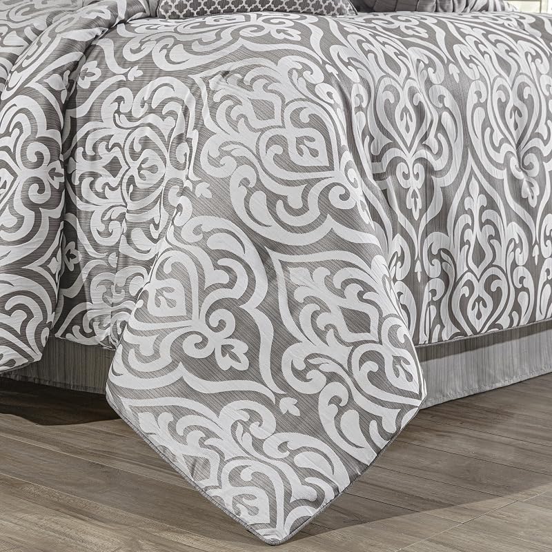 Loom and Mill 9 PCS Contemporary Jacquard Comforter Set Queen, Silver Gray image 5